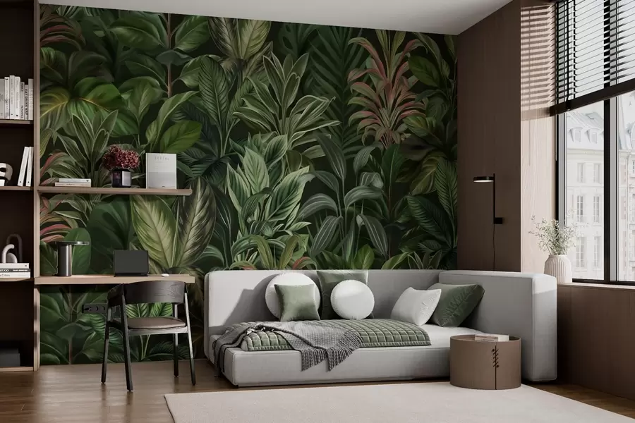 wall murals Thick green tropical foliage w02126