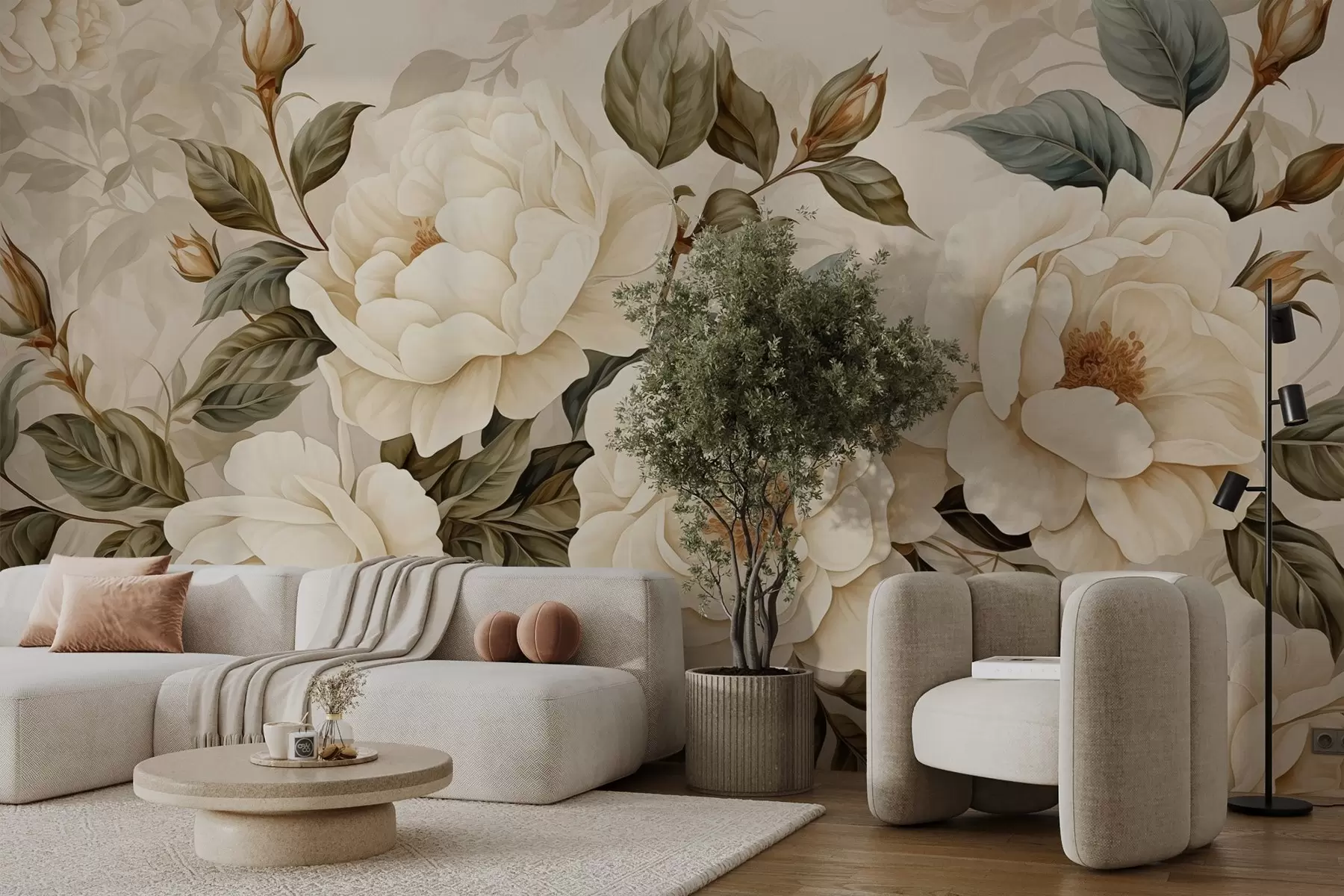 wall murals White roses in vintage style watercolor w02169