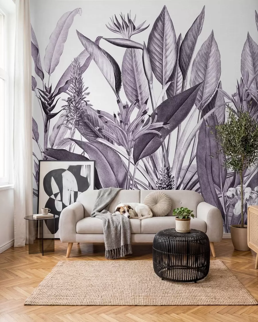 wall murals Tropical foliage in monochrome hues u96833v5