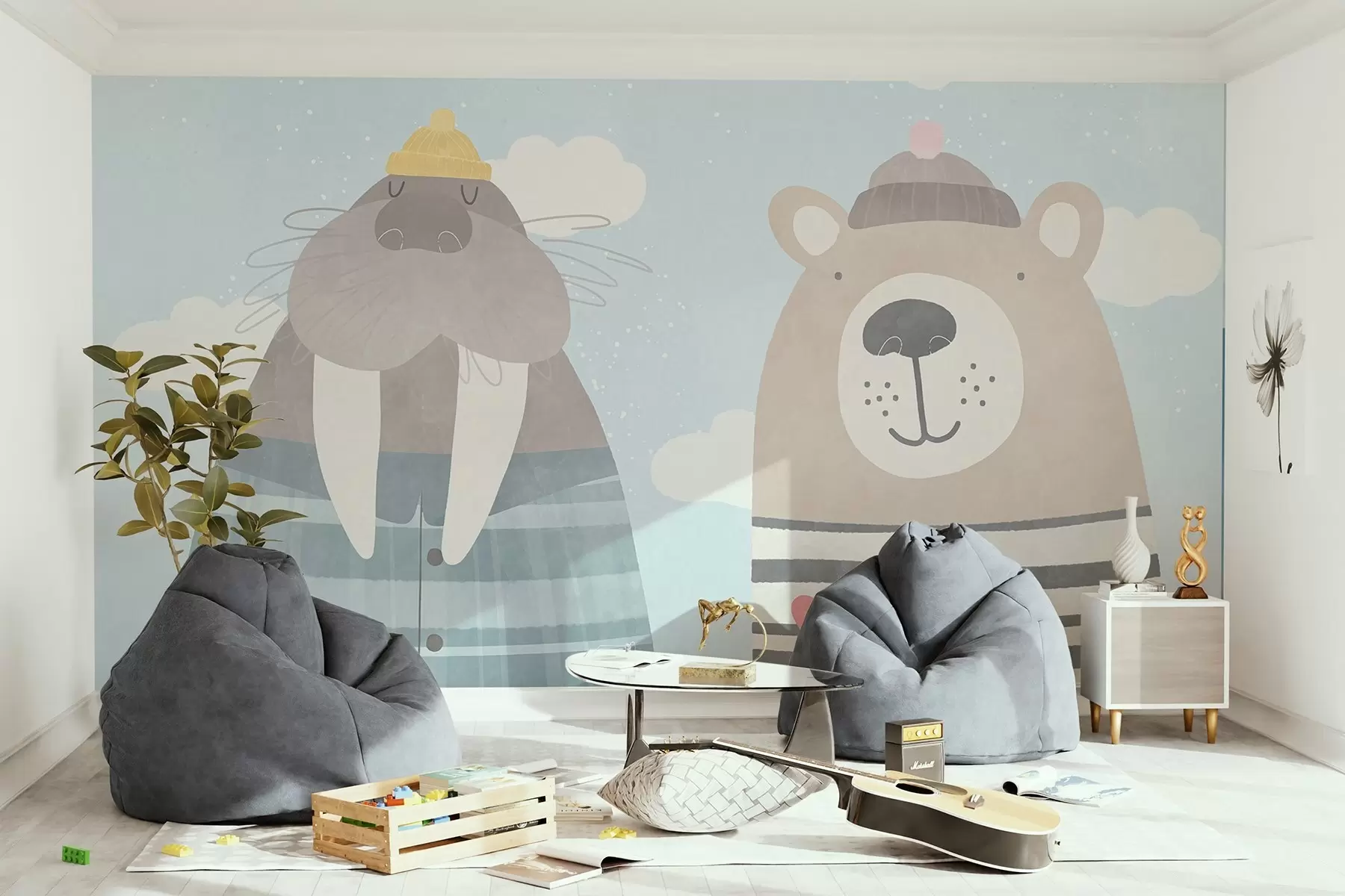 wall murals Friendly animals enjoying a cloudy day u97473