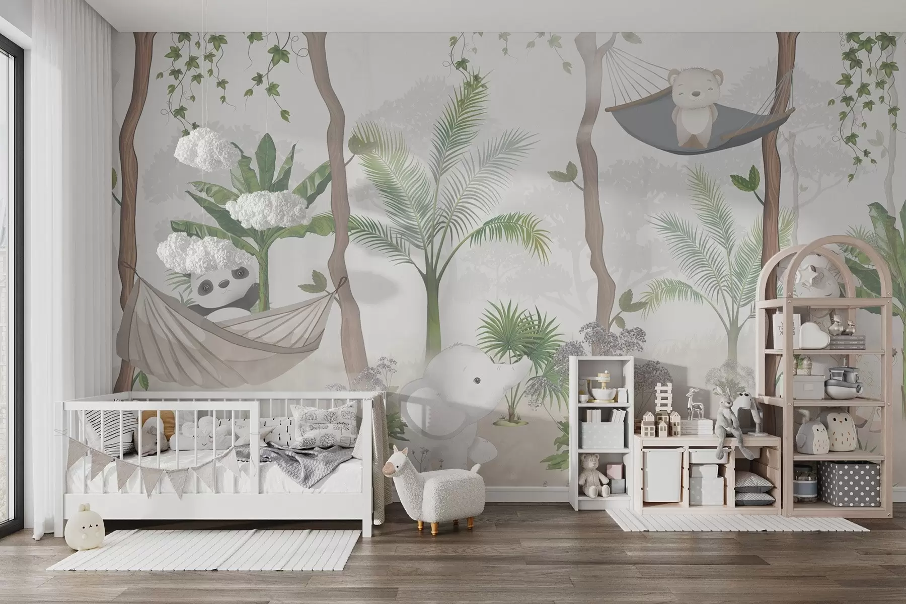 wall murals Cute animals in a tranquil jungle u98163