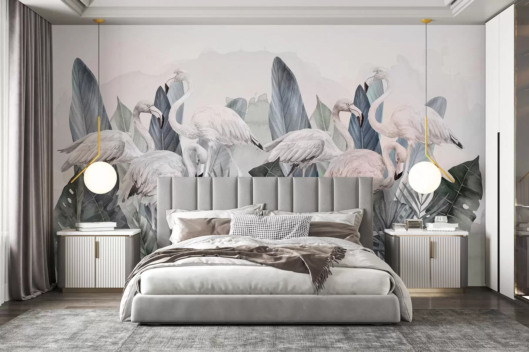 wall murals Elegant flamingos among lush foliage w00505v2