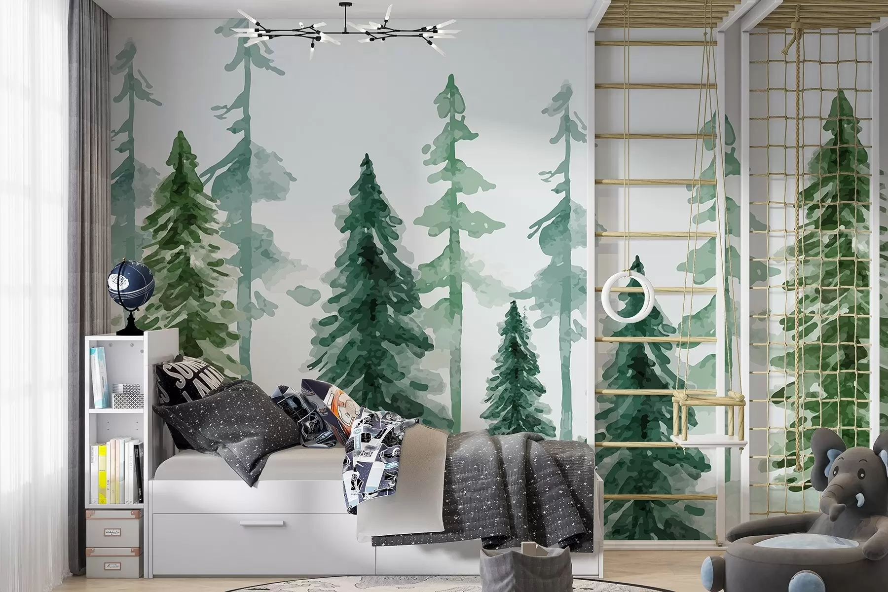 wall murals Lush forest painted in vibrant greens w00561