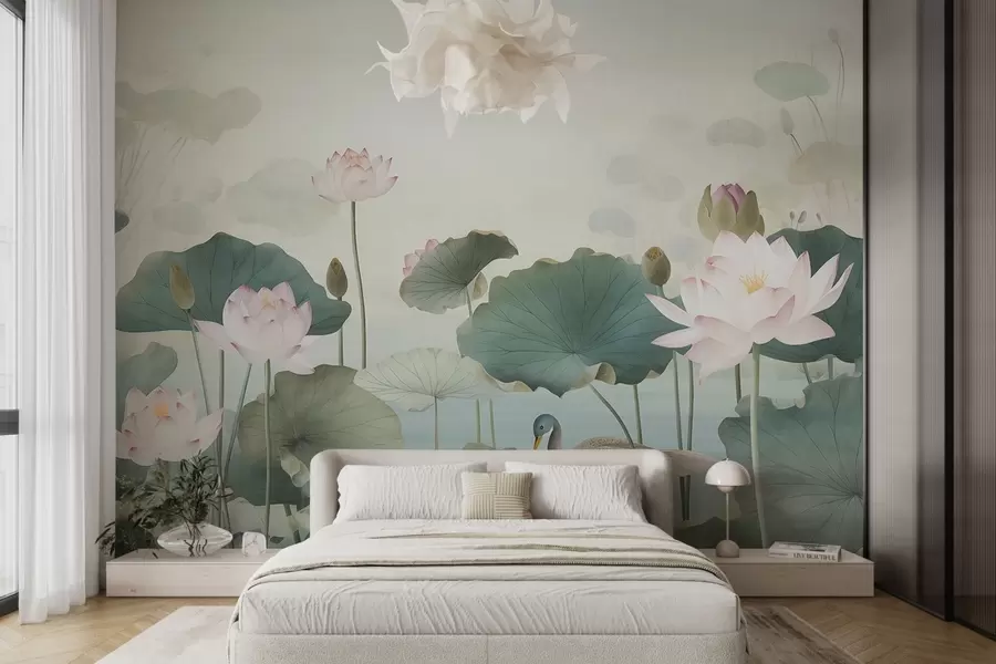 wall murals Delicate pink water lilies w01889
