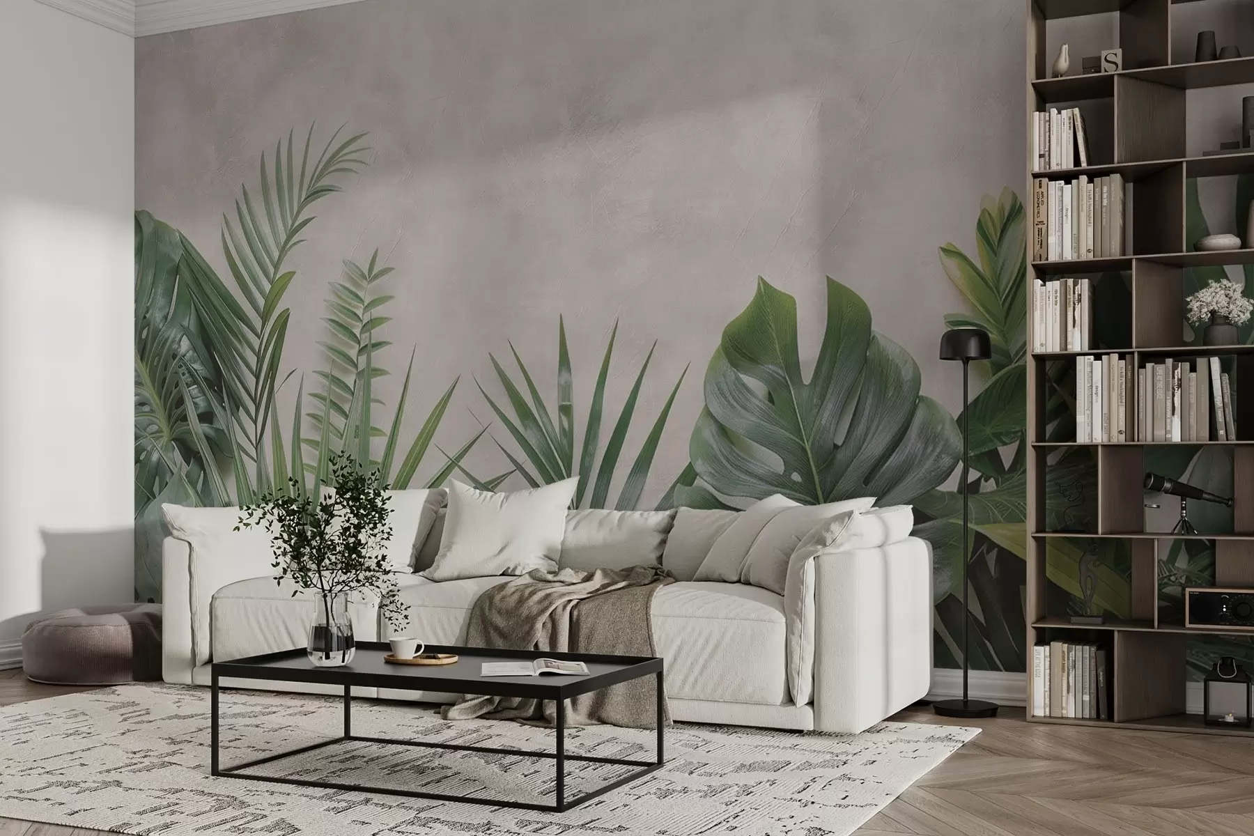 wall murals Tropical thickets on a light concrete background w01898