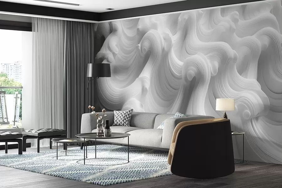 wall murals White relief waves w02235