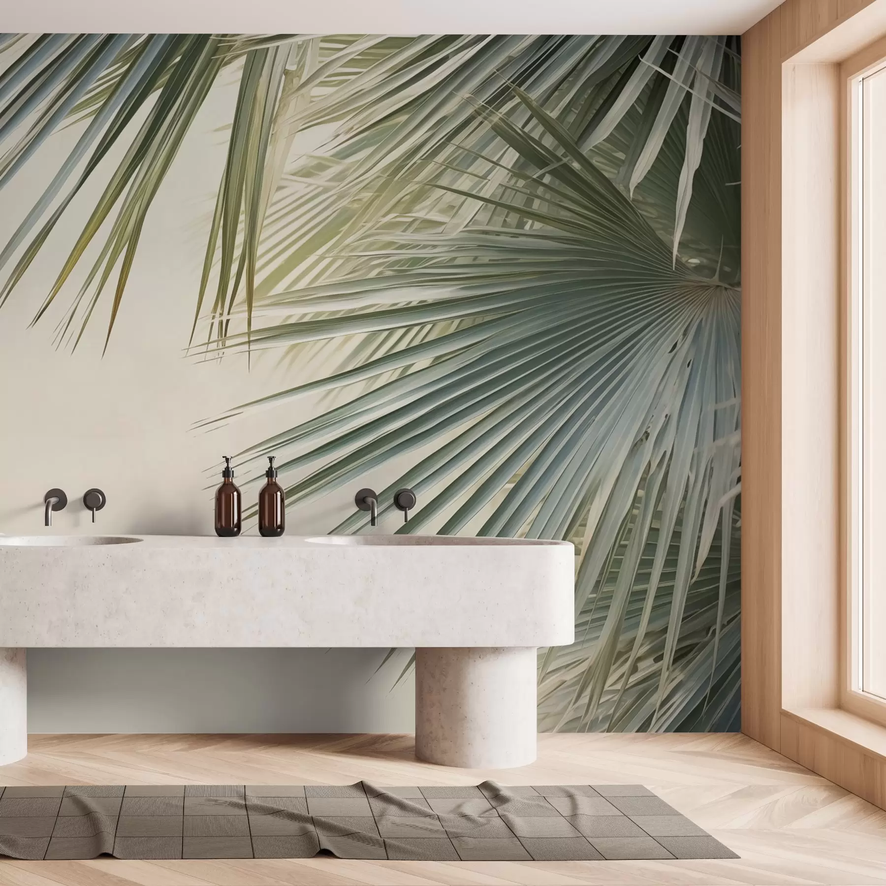wall murals Large palm leaves, shades of green w02227