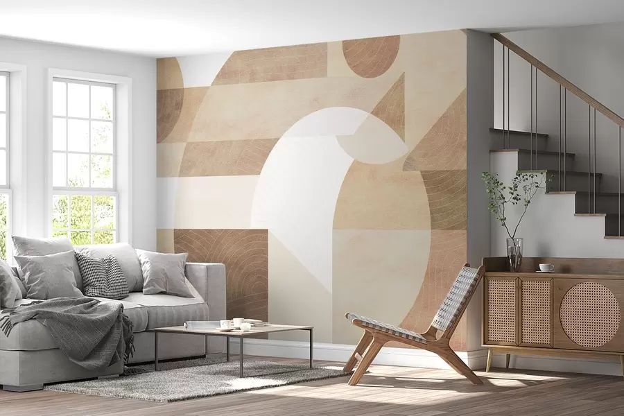 wall murals Modern geometry with abstract shapes, textured details in beige and brown tones w02140