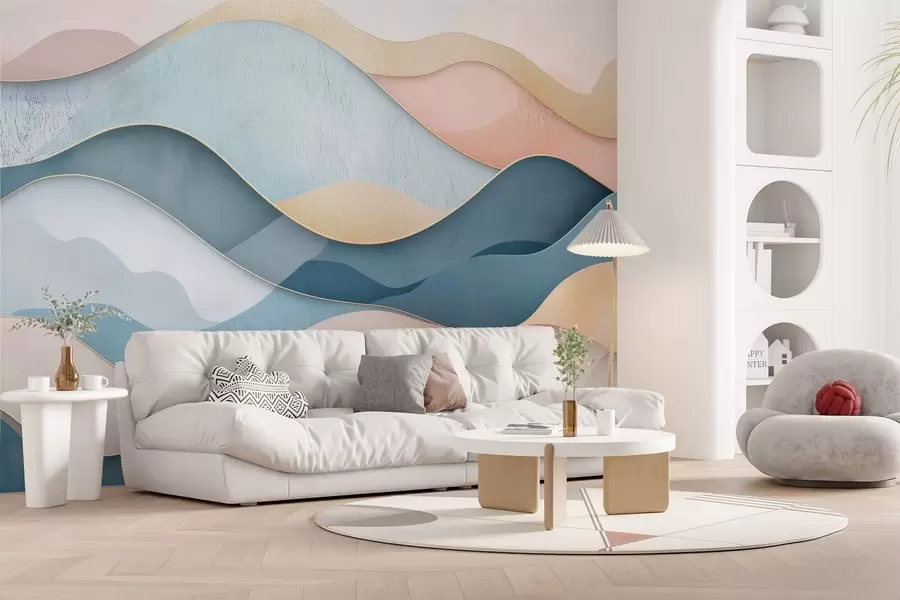 wall murals Wavy Art Deco pattern in pink and blue colors w02290