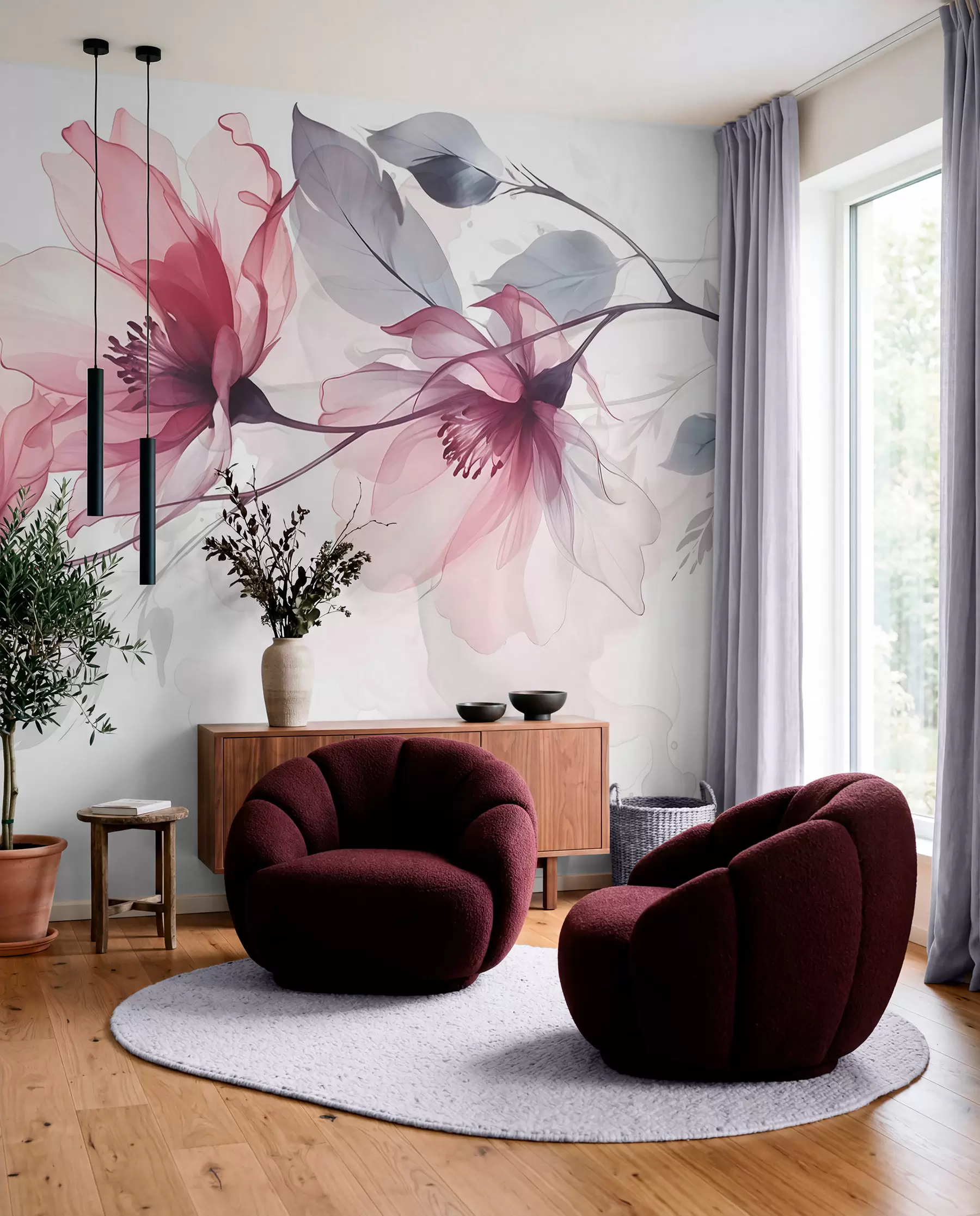 wall murals Pink Blossom Veils w08429