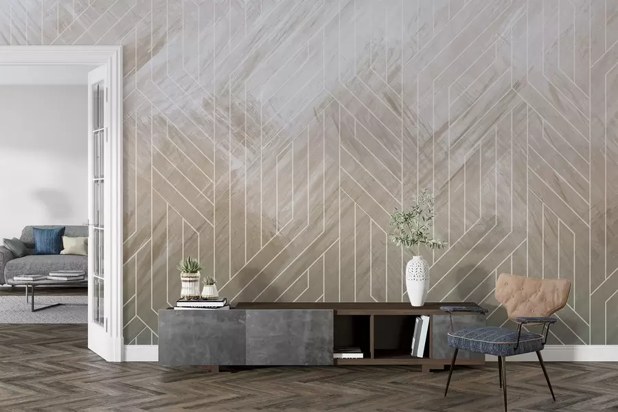 wall murals Geometric abstract background with diagonal lines and gradient effect in shades of brown w08433v1