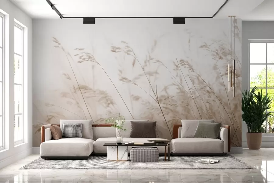 wall murals Field grasses at a foggy dawn w02250