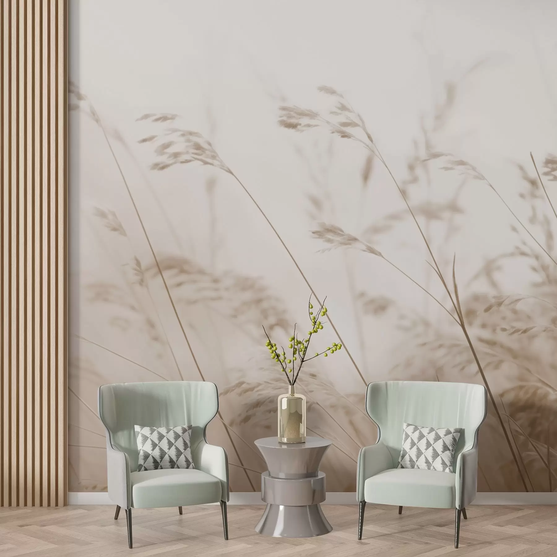 wall murals Field grasses at a foggy dawn w02250