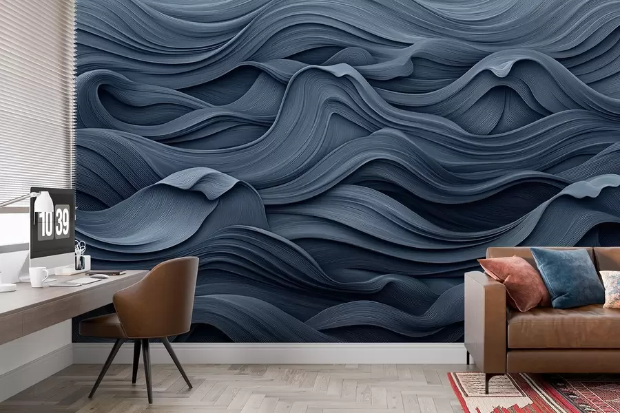wall murals Dark blue waves w02311