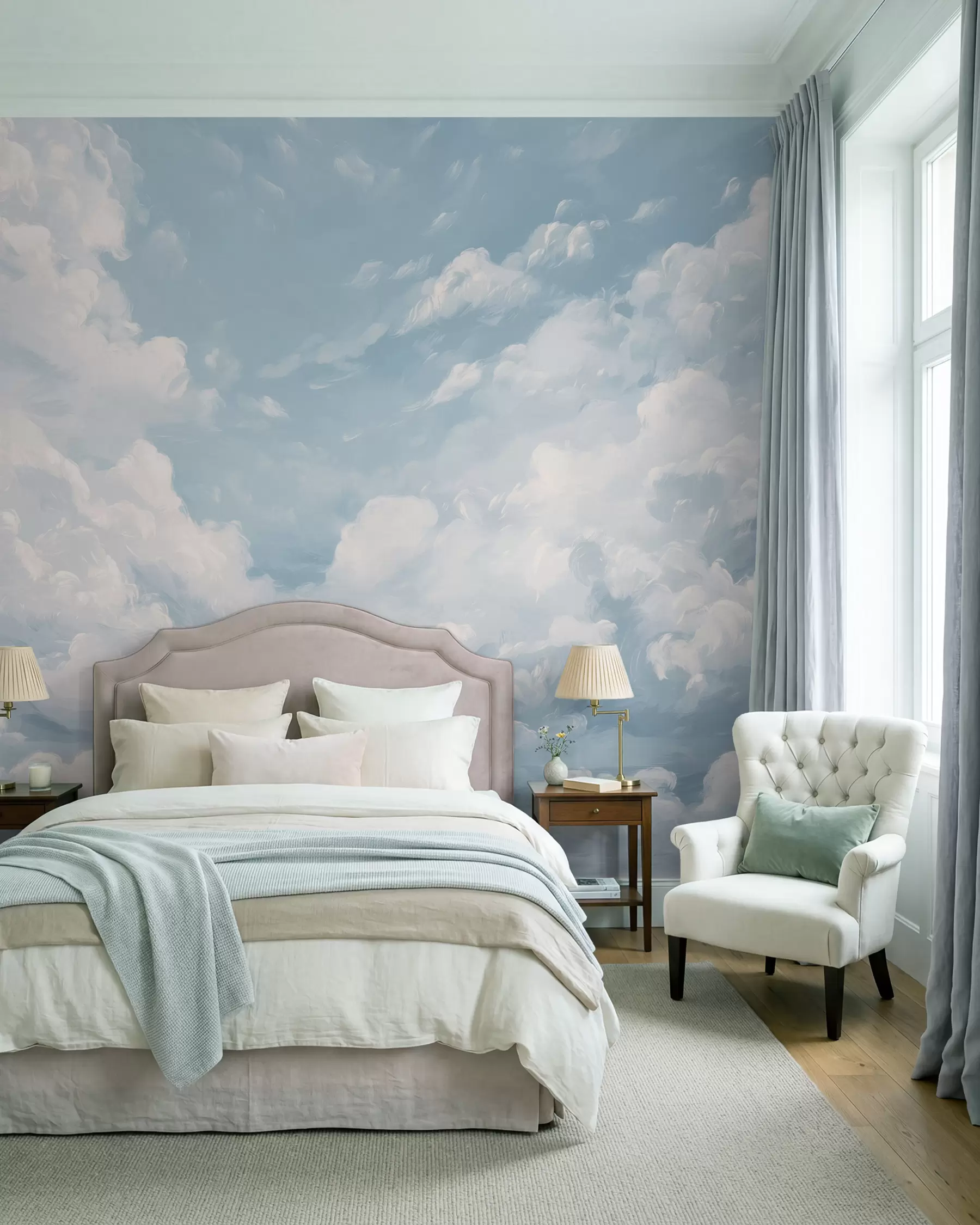 wall murals Clouds in Painterly Blue w02313