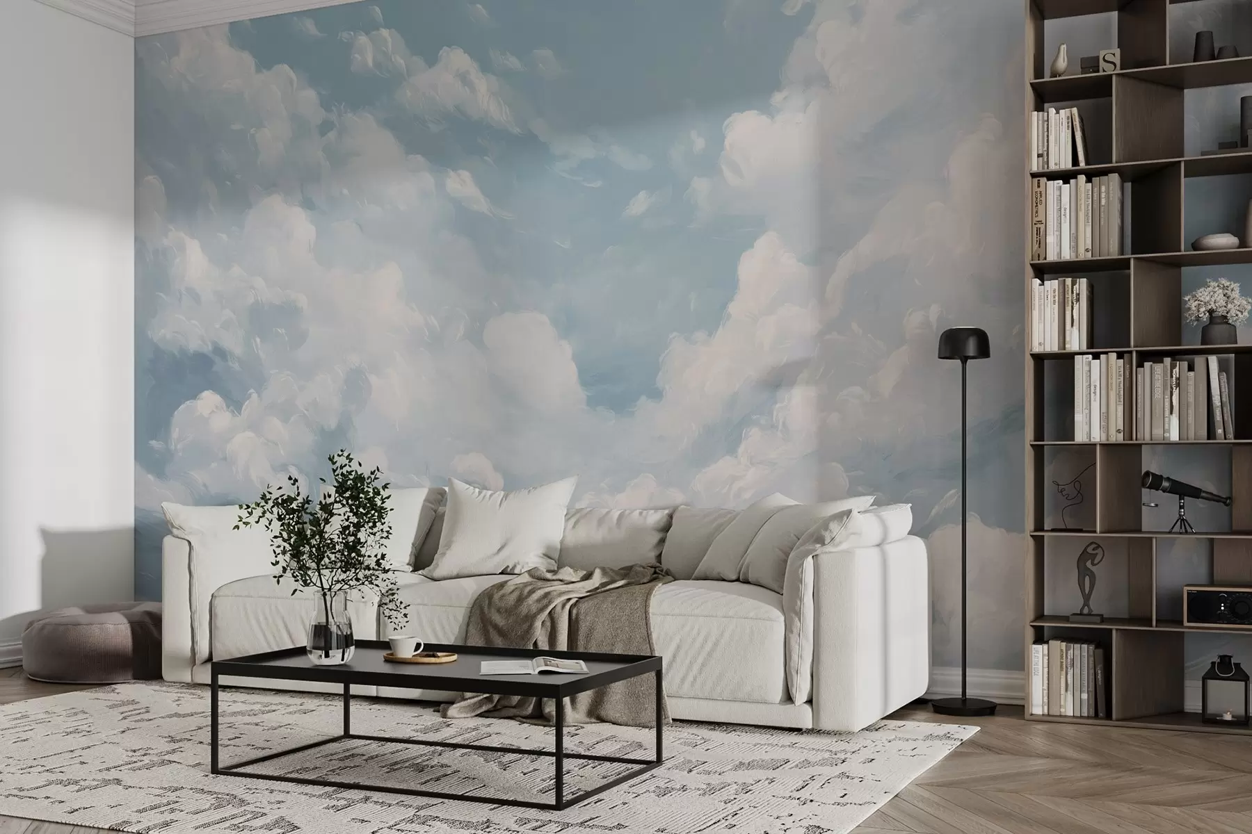 wall murals Blue sky with simulated oil brushstrokes w02313