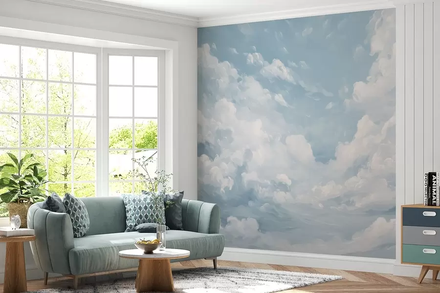 wall murals Blue sky with simulated oil brushstrokes w02313