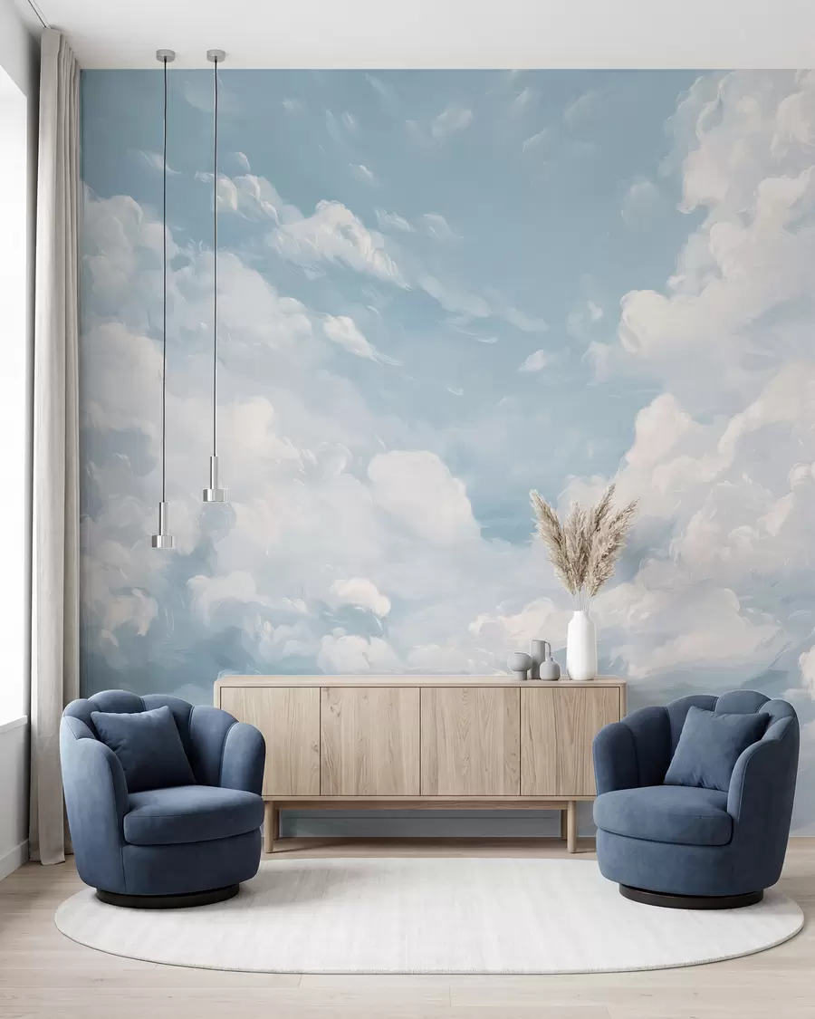 wall murals Blue sky with simulated oil brushstrokes w02313