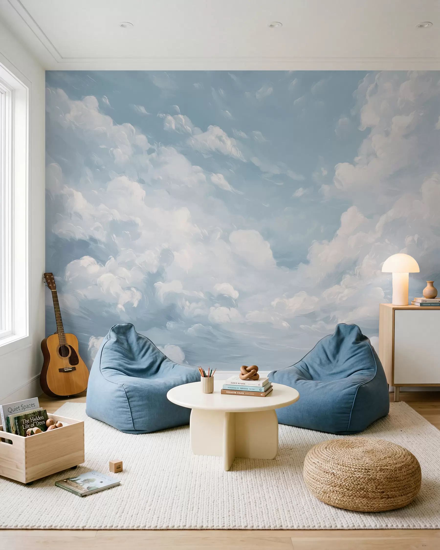 wall murals Clouds in Painterly Blue w02313
