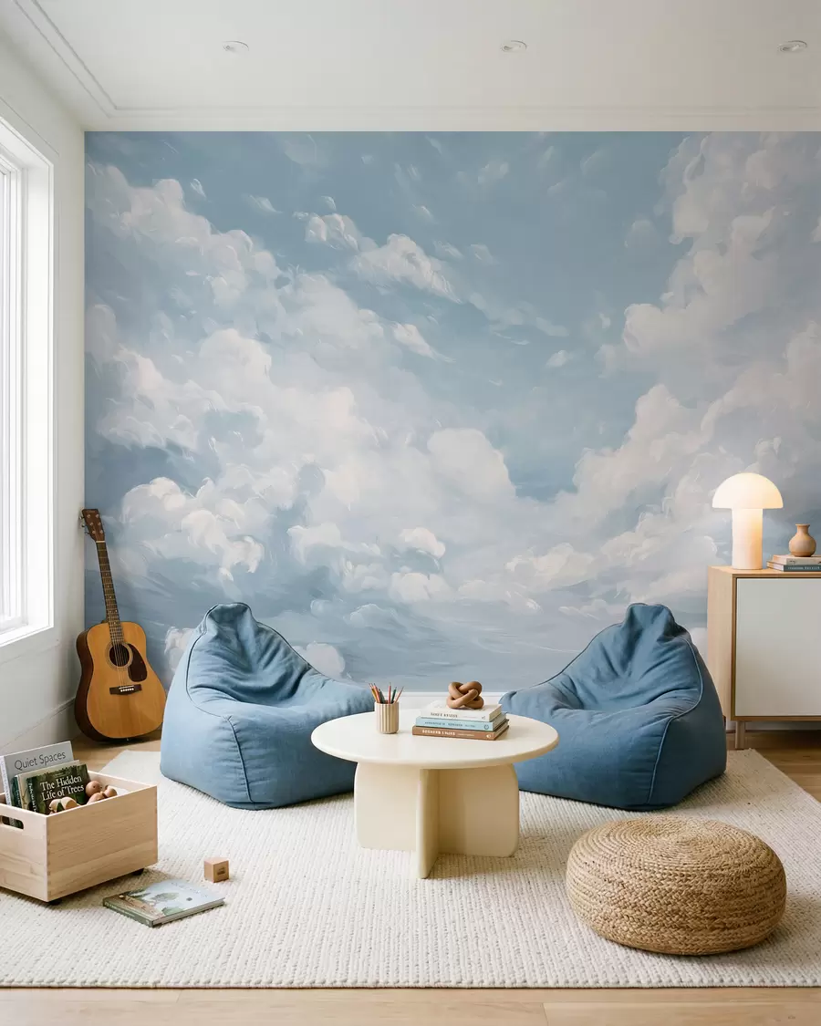 wall murals Clouds in Painterly Blue w02313