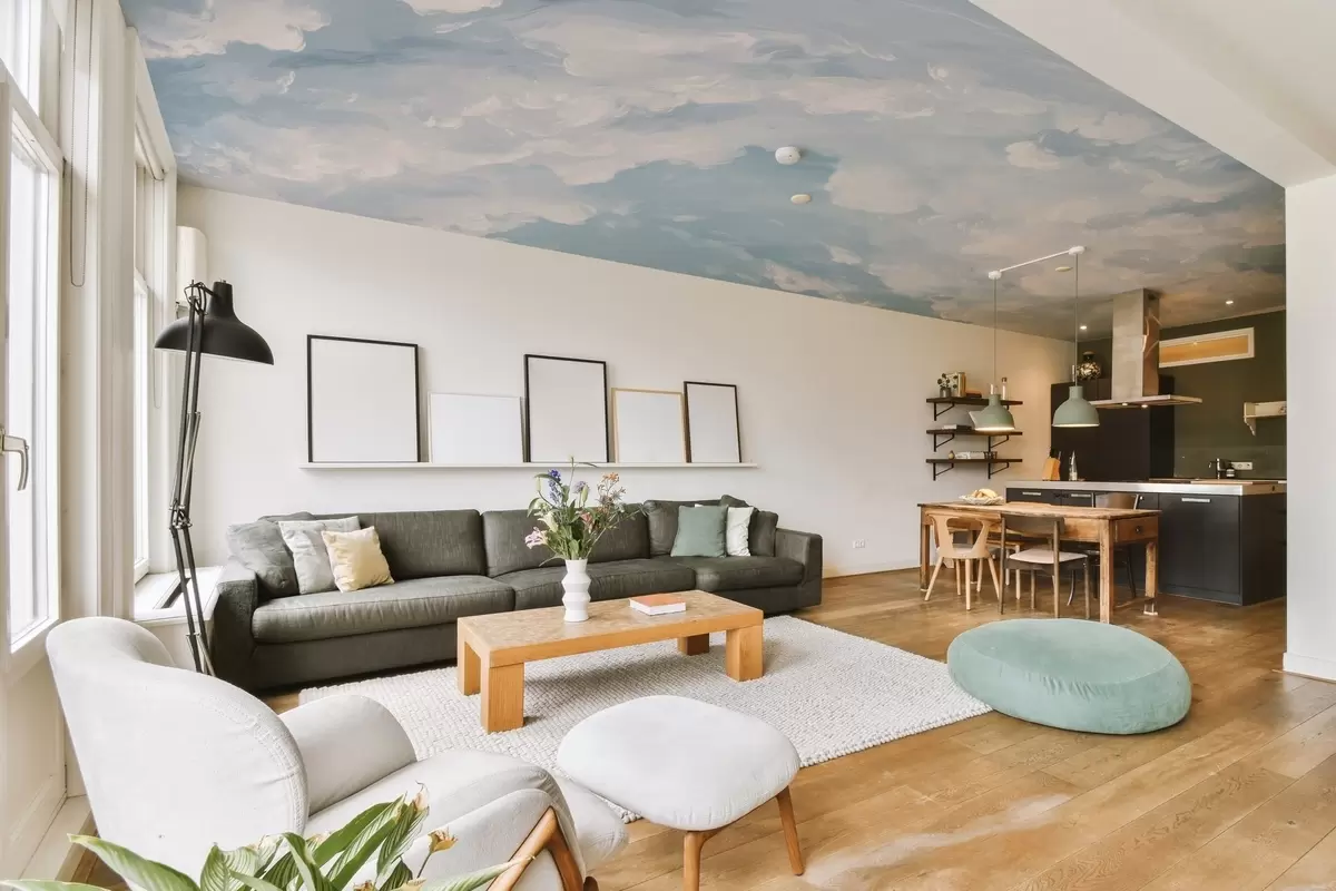 wall murals Blue sky with simulated oil brushstrokes w02313