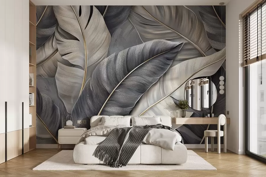 wall murals luxurious wallpaper featuring large tropical leaves w02342