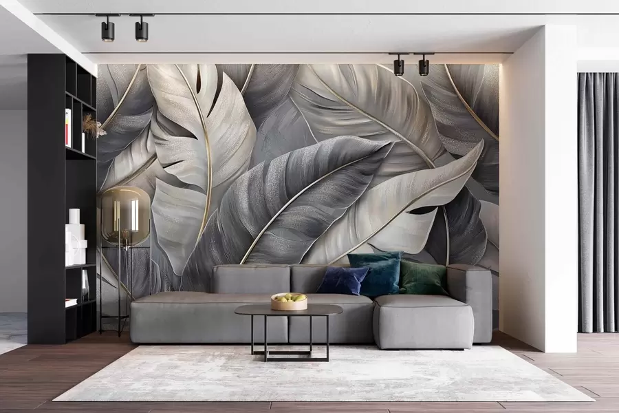 wall murals luxurious wallpaper featuring large tropical leaves w02342