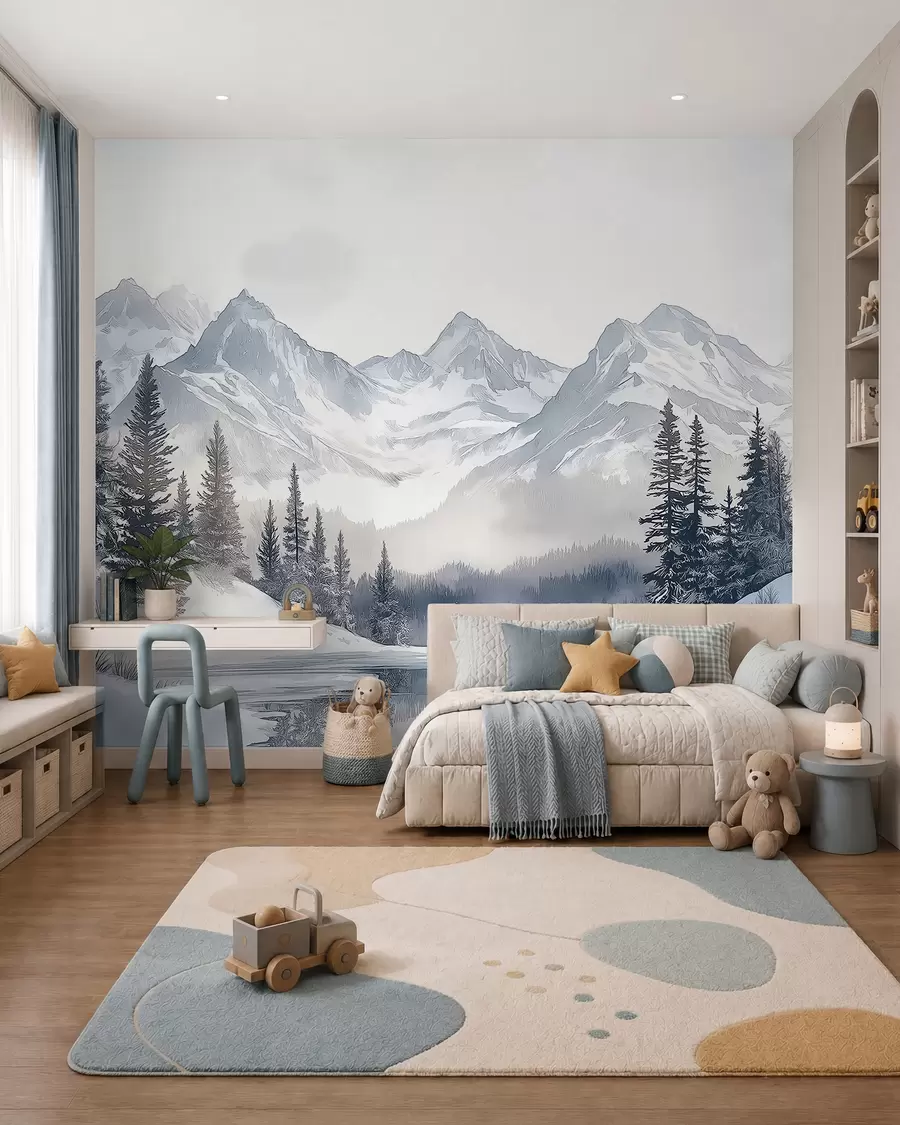 wall murals Snowy Peaks beyond the Lake w02357