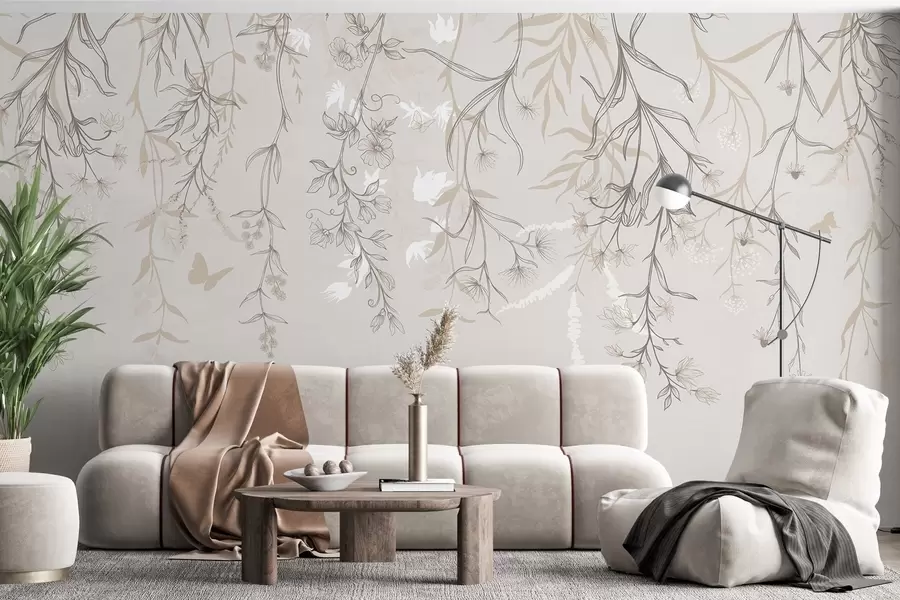 wall murals Thin linear flowers hanging from the mountain w02007