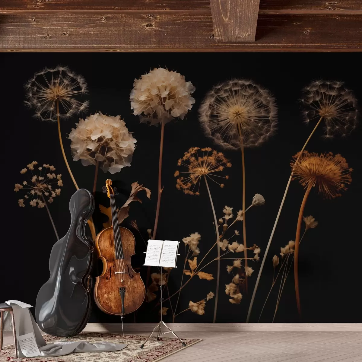 wall murals Dandelions on a dark background w02251