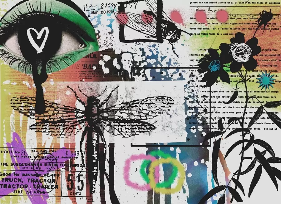 wall murals Graffiti style inscriptions, flowers, figures w02255