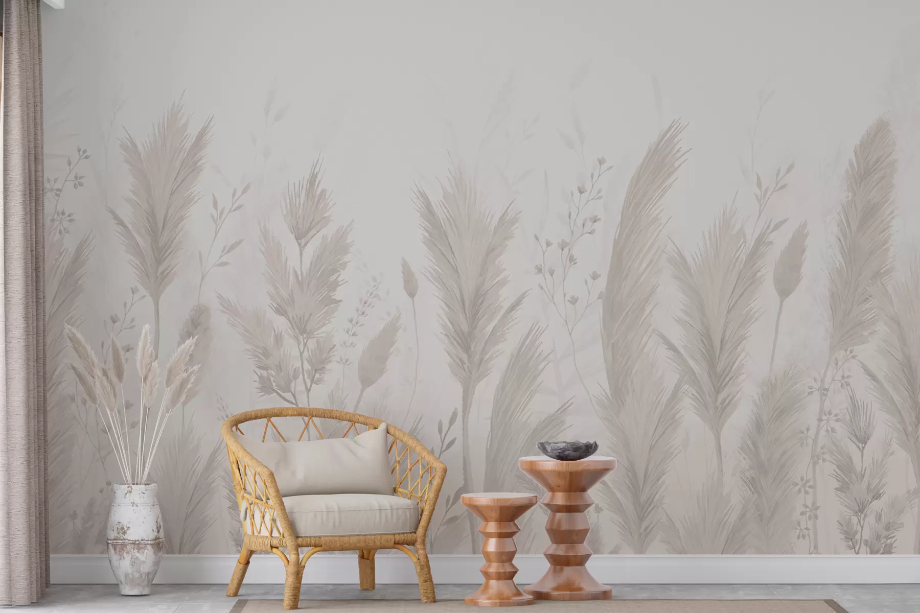 wall murals Delicate wildflowers and spikelets in soft pastel colors w02446