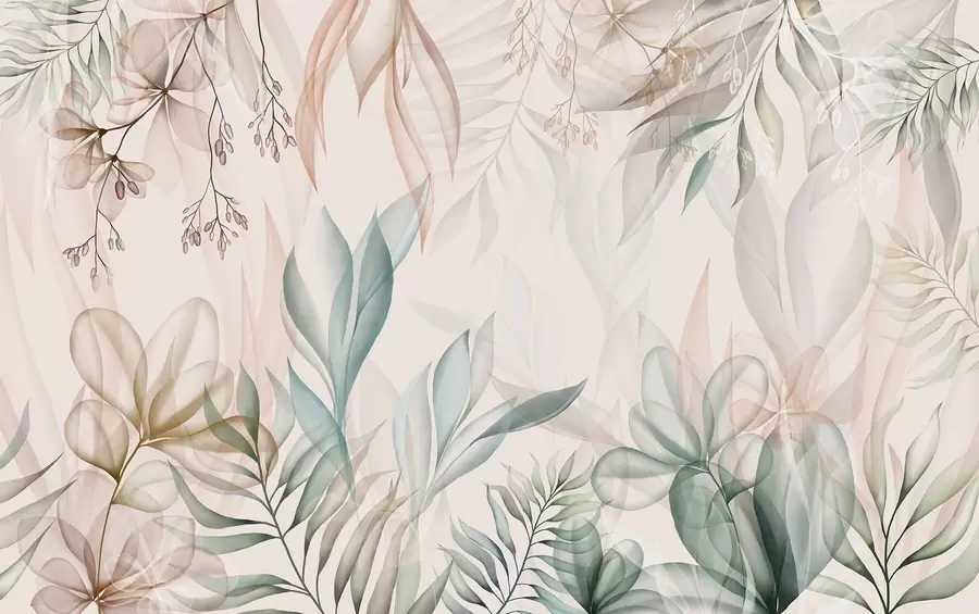wall murals Delicate tropical foliage in pastel colours w02316