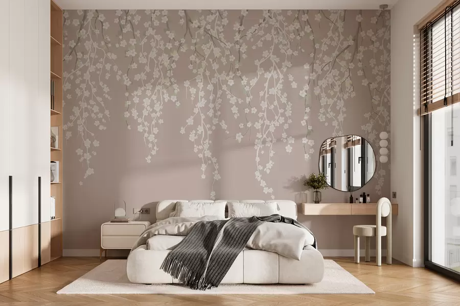 wall murals Flowing delicate branches with flowers on a pastel background w02479v2
