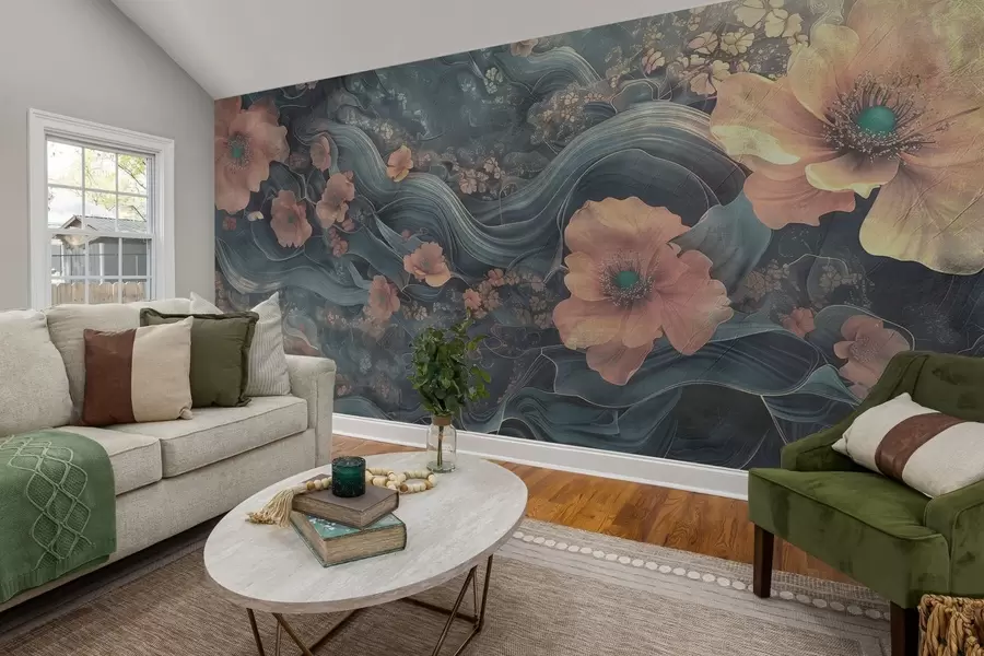 wall murals Large flowers on abstract background w08480