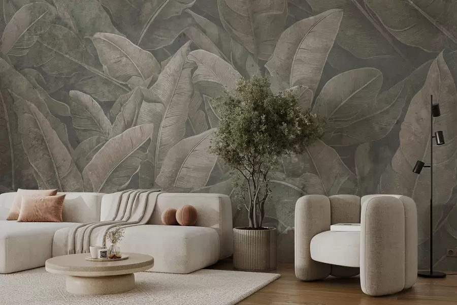 wall murals Vintage banana leaves w08486