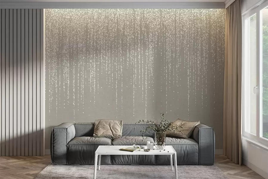 wall murals A vertical elegant print of dotted garland on a beige textured background, creating a sense of depth and movement w08470