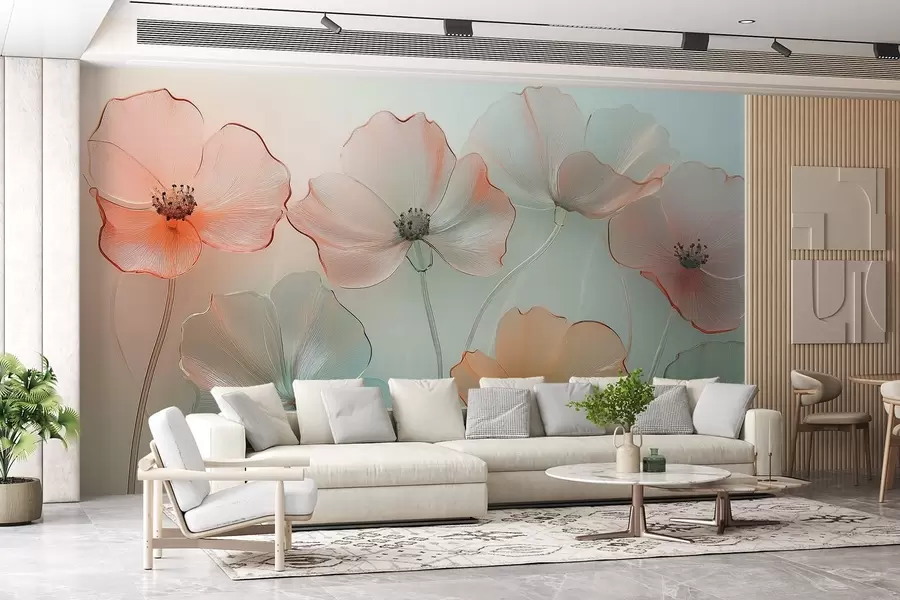 wall murals poppy flowers imitation glass in delicate colors w02519