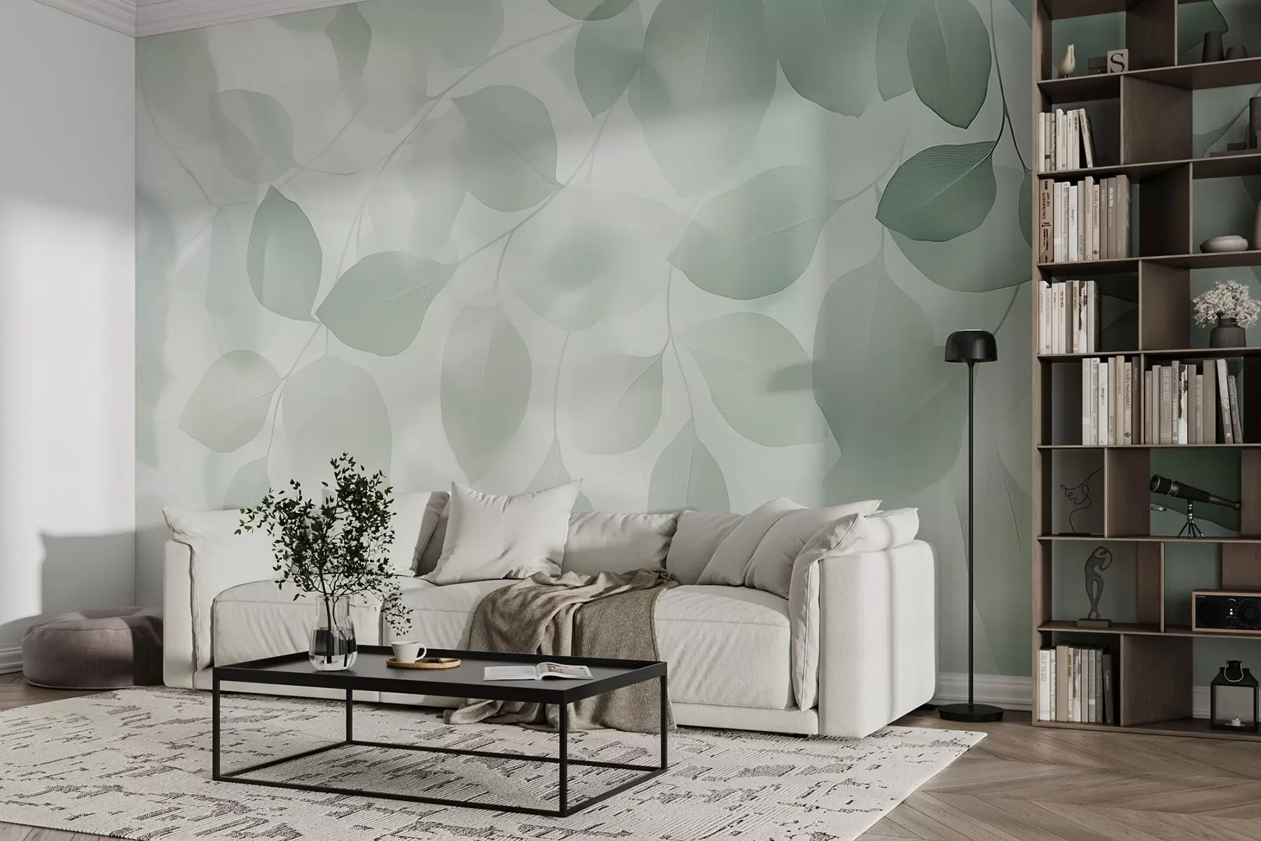 wall murals Floral abstraction of leaves in green tones w08492v1