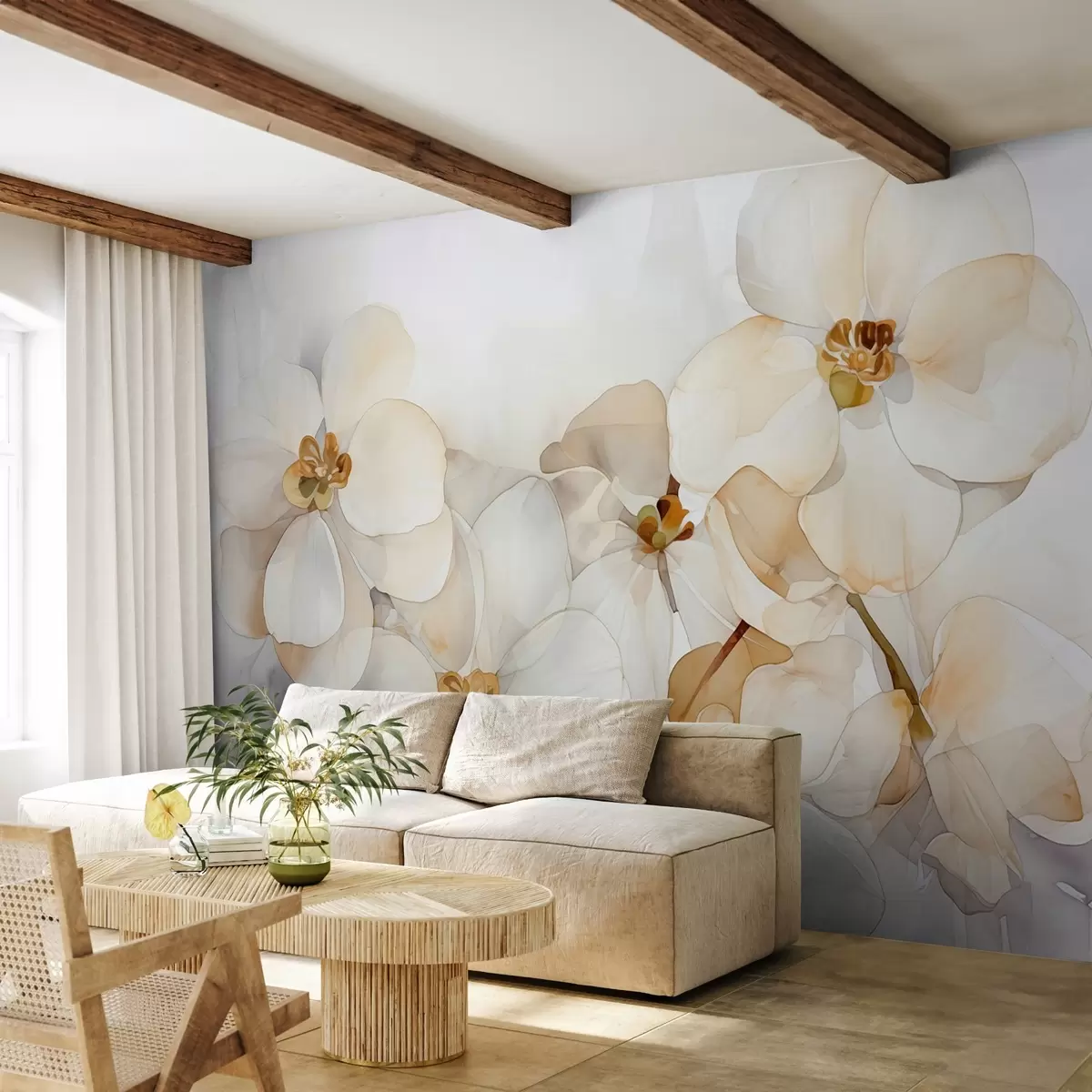 wall murals White orchids imitation watercolor w02470