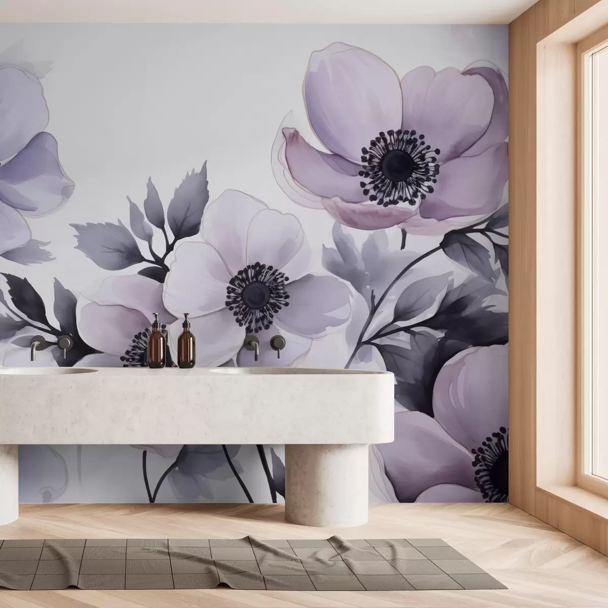 wall murals Purple violet flowers imitation watercolor w02494