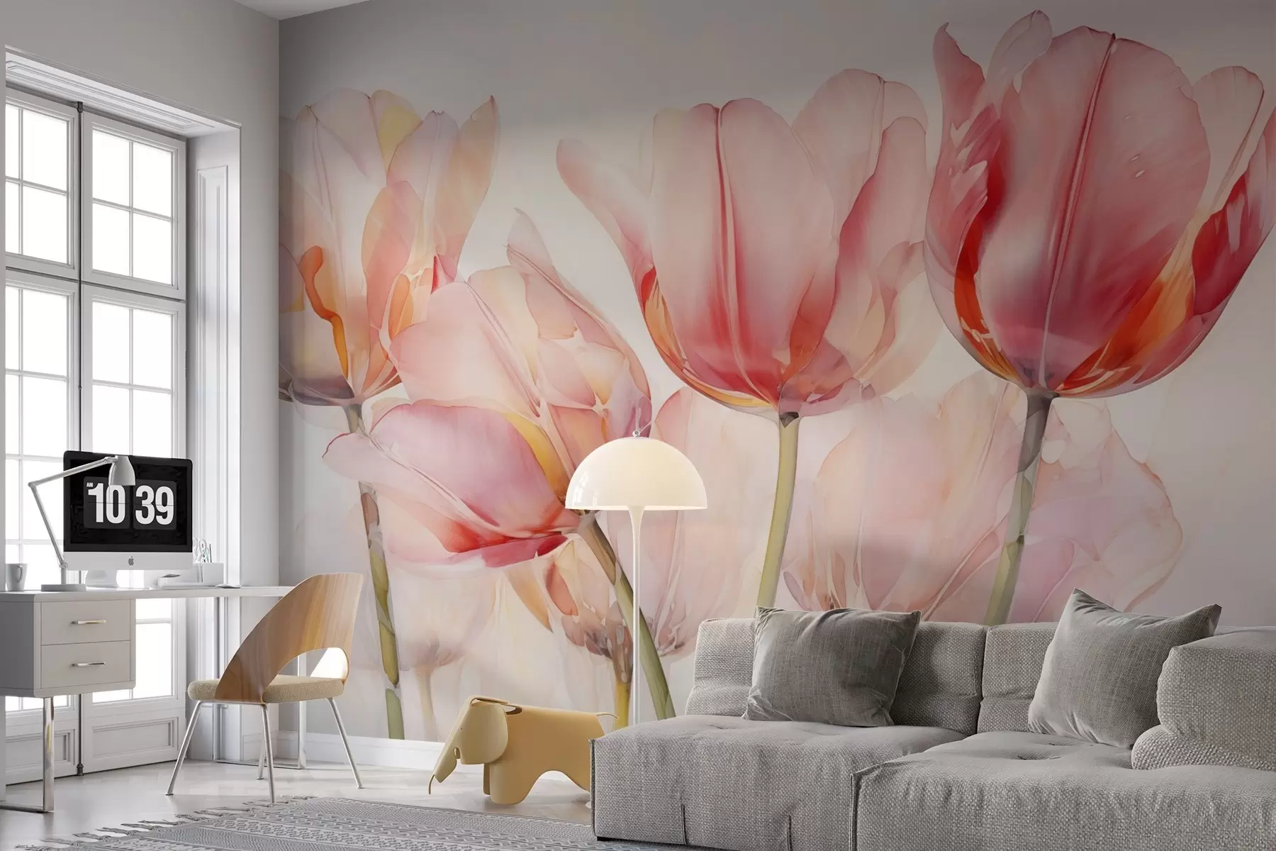 wall murals Tulips imitation watercolor w02499