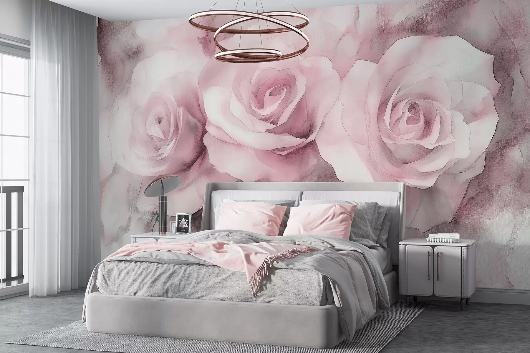 wall murals Beautiful roses, watercolor style, pink colors, bohemian w02492v1