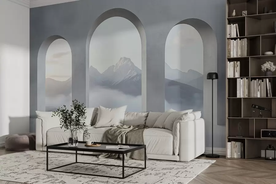 wall murals Bright landscape behind an arch w02510