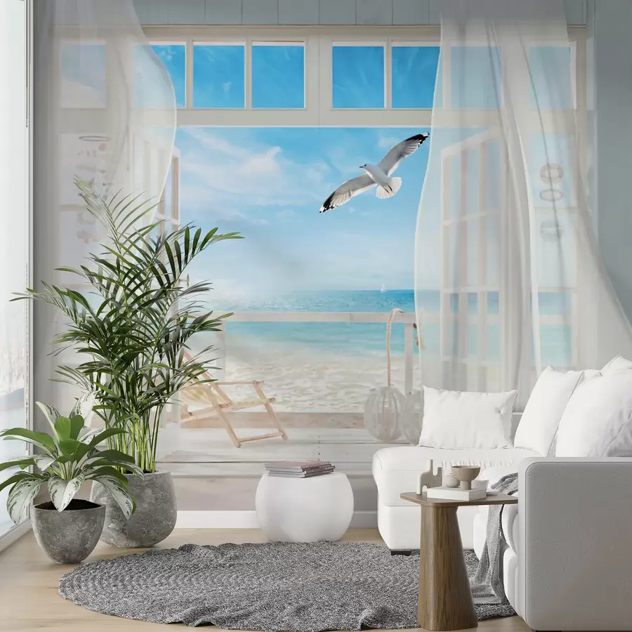 wall murals Sea and seagull in the window u40534