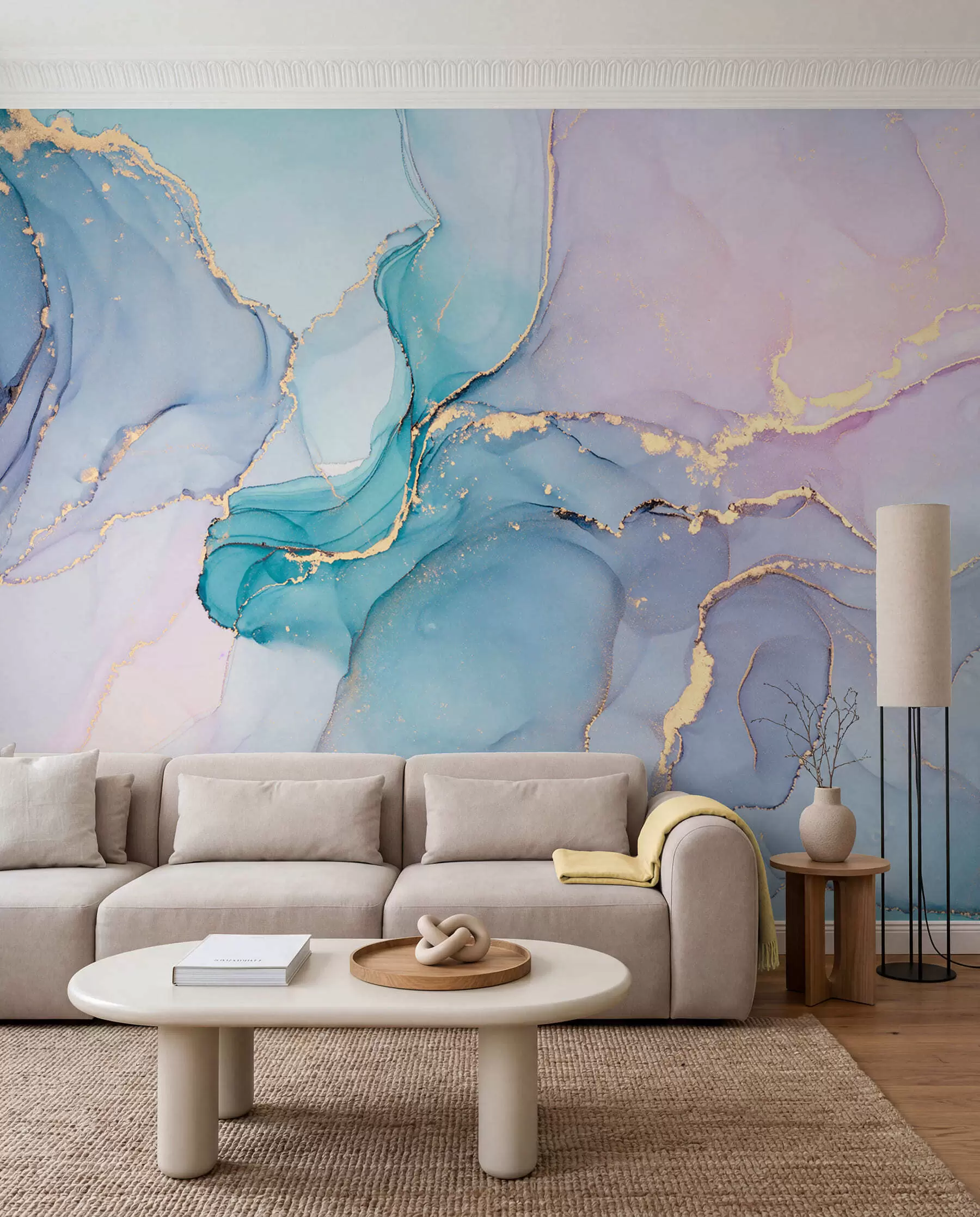 wall murals Marble - azure, pink u49408