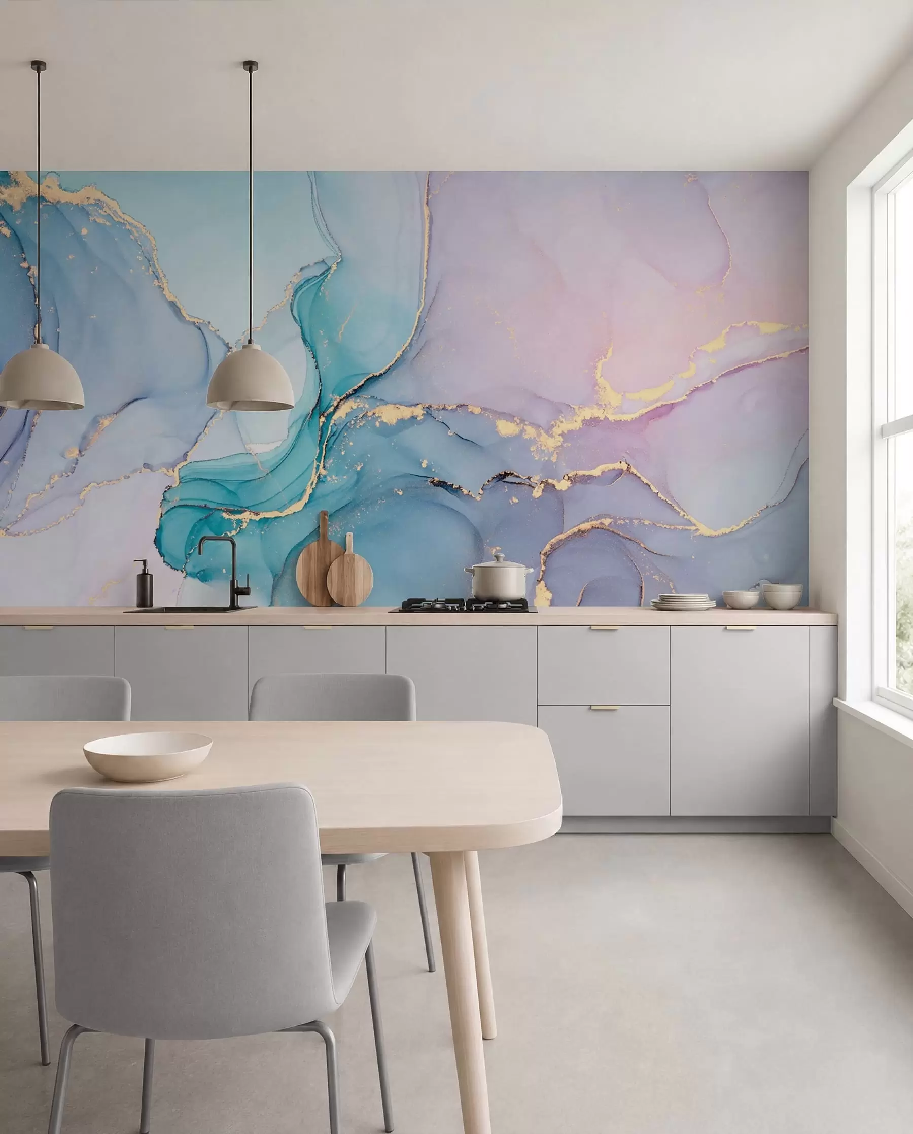 wall murals Marble - azure, pink u49408