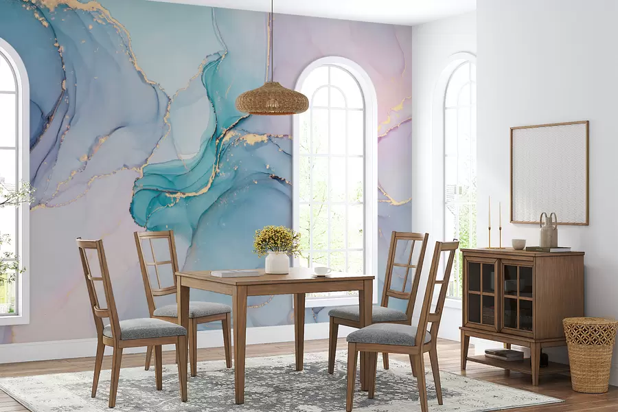 wall murals Marble - azure, pink u49408