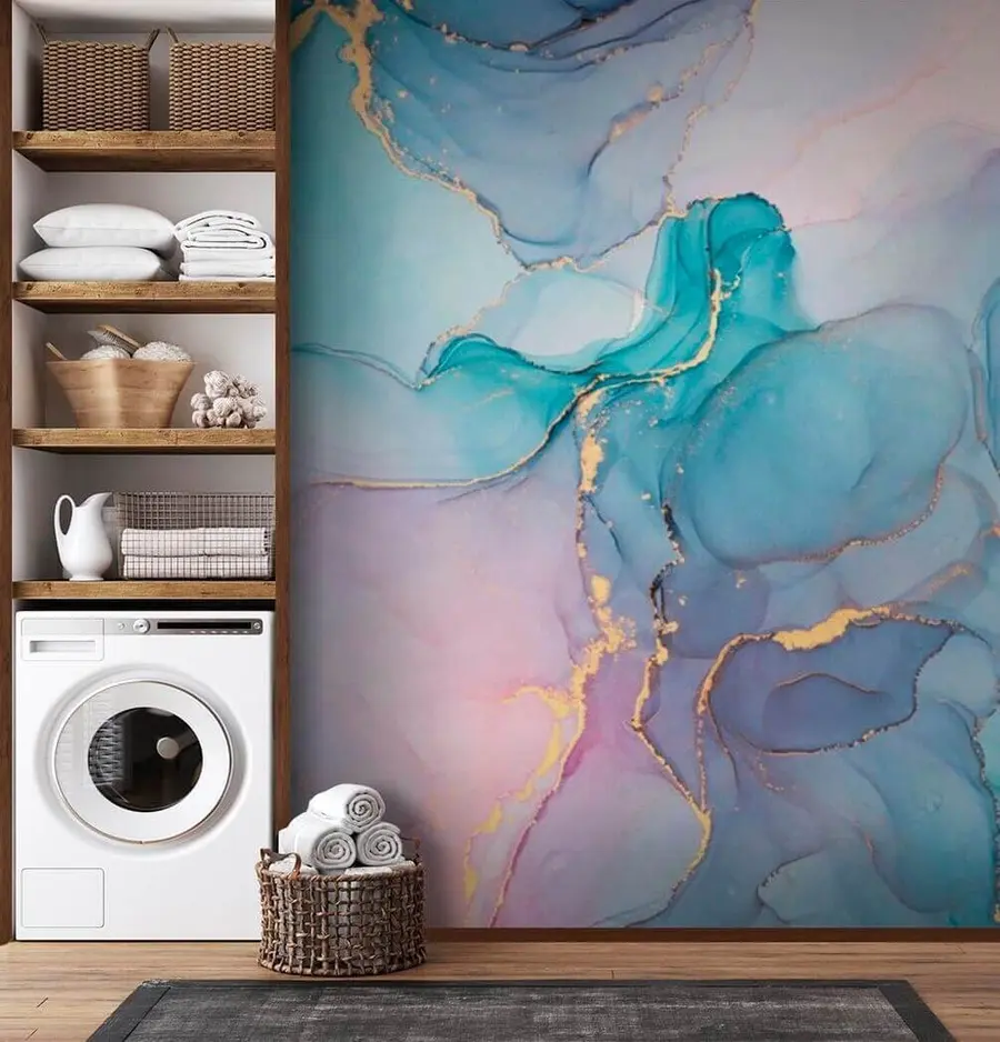 wall murals Marble - azure, pink u49408