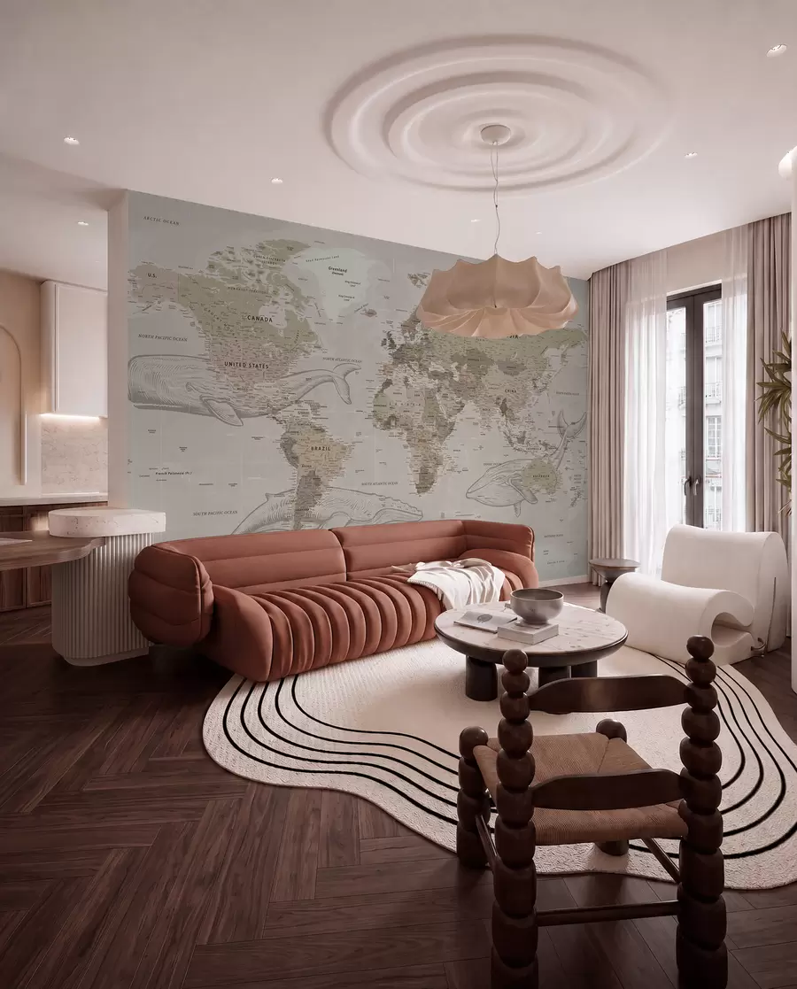 wall murals World map with whales u50449